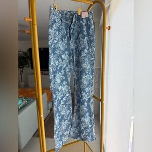 LoveShackFancy Blue Floral Wide Leg Jeans